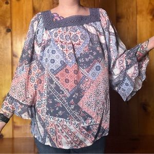 Zac & Rachel Patchwork Bell Sleeve Blouse